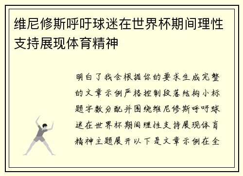 维尼修斯呼吁球迷在世界杯期间理性支持展现体育精神